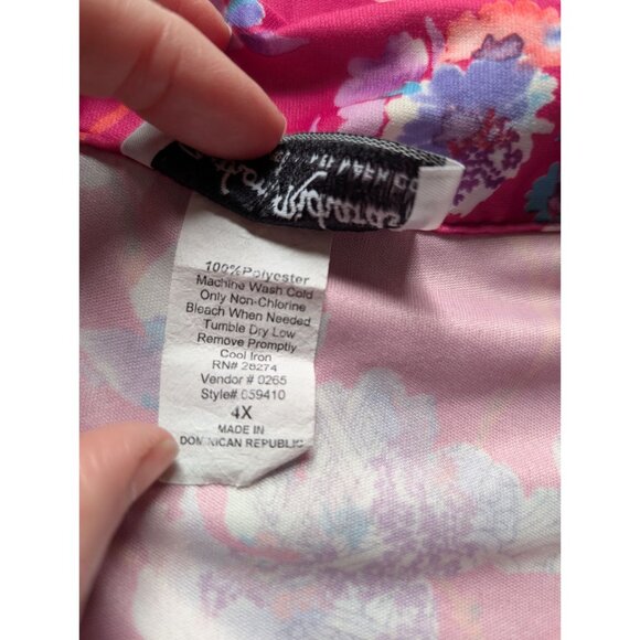 Anthony Richards Womens Floral Pink Top 4X Polyester Short Sleeve Smocked Design - Picture 5 of 7